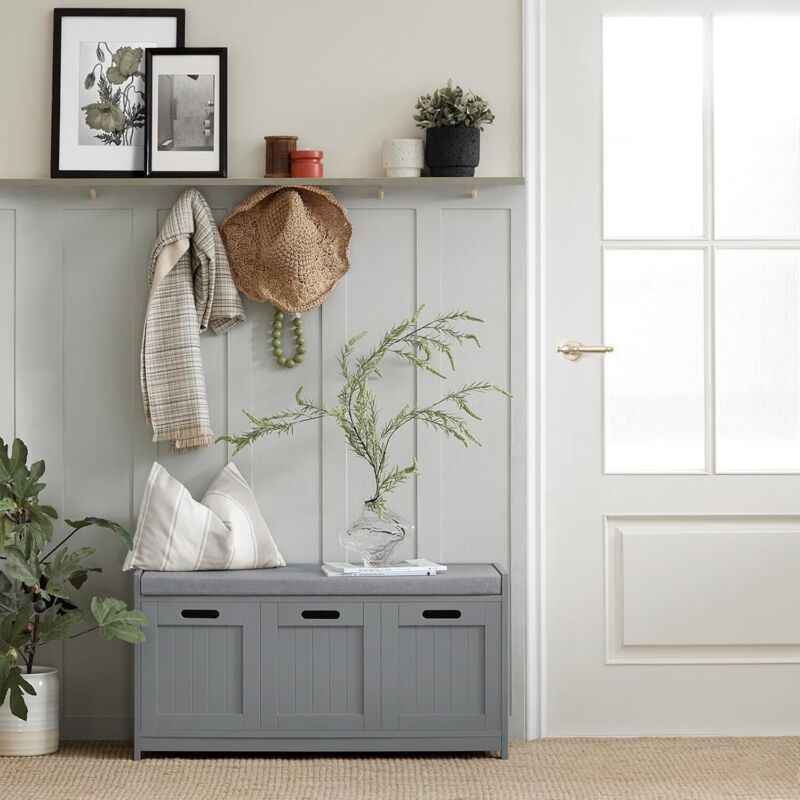 SoBuy FSR182-GR Banc De Rangement, Meuble D'Entrée, Commode à Chaussure, Banquette Avec Coussin Rembourré 2 Portes Et 1 Cube, Meuble De Rangement Pour Entrée, Salon Et Couloir, Vert, 90x35x45 Cm