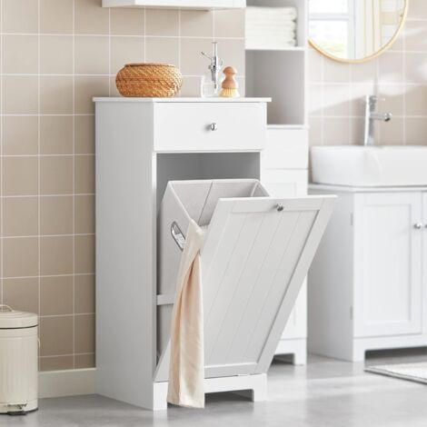 Meuble Bas de Salle de Bain Armoire Toilette avec 1 tiroir et 1 Panier à Linge Meuble de Rangement Corbeille, SoBuy, BZR21-W