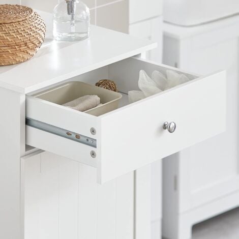 Meuble Bas de Salle de Bain Armoire Toilette avec 1 tiroir et 1 Panier à Linge Meuble de Rangement Corbeille, SoBuy, BZR21-W
