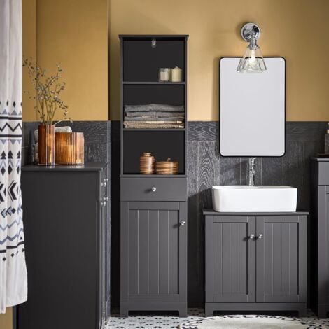 SoBuy  Meuble Colonne de Salle de Bain Armoire Rangement - Gris Foncé BZR17-DG
