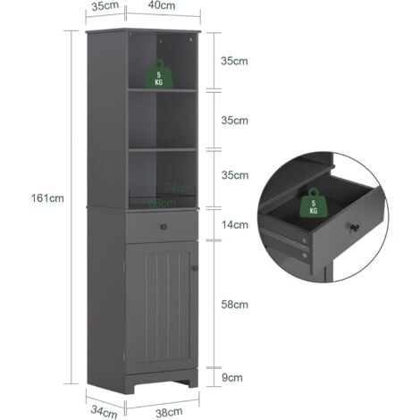 SoBuy  Meuble Colonne de Salle de Bain Armoire Rangement - Gris Foncé BZR17-DG