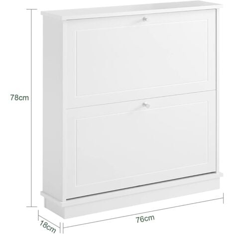 Meuble à Chaussures 2 Abattants – Coffre Rangement Étroit 2 niveaux, Porte-Rangement & Assise, Blanc 76×17×78 cm – SoBuy