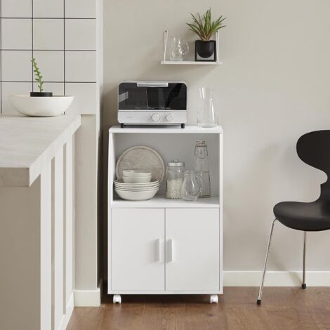 SoBuy Desserte Micro-onde à Roulettes Meuble de Rangement Cuisine, 2 Portes, Blanc, 55x38x84cm, FRG241-W