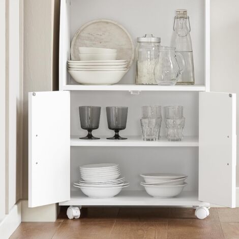 SoBuy Desserte Micro-onde à Roulettes Meuble de Rangement Cuisine, 2 Portes, Blanc, 55x38x84cm, FRG241-W