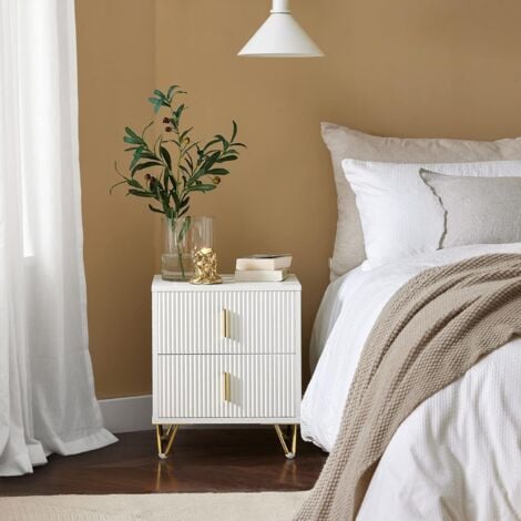 Table de chevet avec 2 tiroirs – Bout de Canapé & Table d’Appoint Polyvalente – Pour Salon, Chambre, Bureau – SoBuy FBT115-W – Blanc