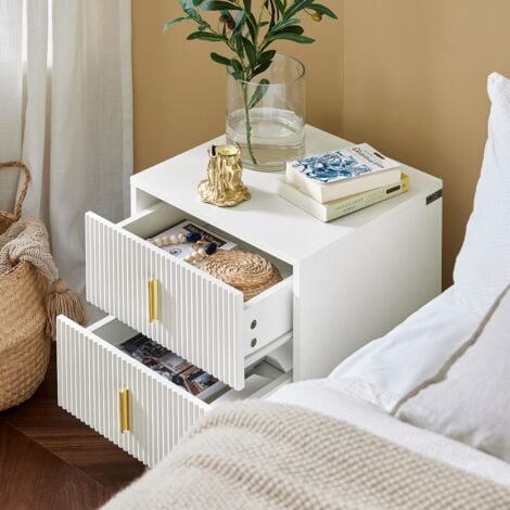 Table de chevet avec 2 tiroirs – Bout de Canapé & Table d’Appoint Polyvalente – Pour Salon, Chambre, Bureau – SoBuy FBT115-W – Blanc