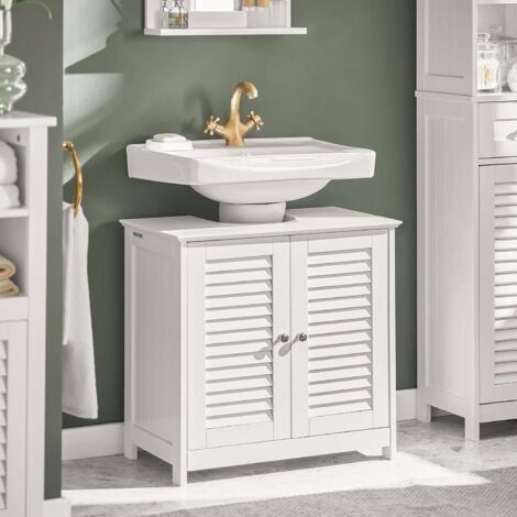 SoBuy FRG237-II-W Meuble sous-Lavabo Meuble de Salle de Bain - 2 Portes et 2 étages à l’intérieur -Blanc