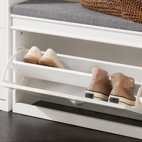 Banc à Chaussures Meuble à Chaussures avec Assise Coussin Rembourré,75x24x51 cm,SoBuy FSR82-L-W
