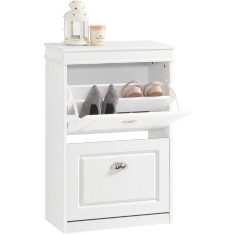 Meuble de Rangement à Chaussures Armoire à Chaussures Commode à Chaussures 2 abattants Meuble d'entrée Coffre Rangement pour Chaussures - Blanc,SoBuy® FSR78-W