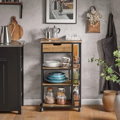 SoBuy FKW99-N Desserte de Cuisine Roulante Chariot de Service Meuble de Rangement à Roulettes Multifonctionnel avec 1Tiroir, 3 Etagères et Etagères latérales
