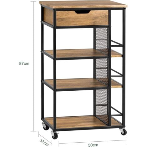 SoBuy FKW99-N Desserte de Cuisine Roulante Chariot de Service Meuble de Rangement à Roulettes Multifonctionnel avec 1Tiroir, 3 Etagères et Etagères latérales