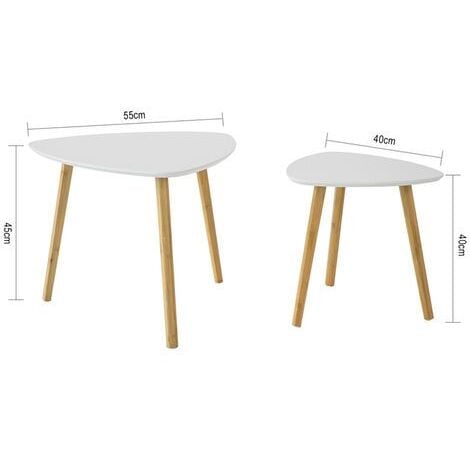 Lot de 2 Tables Basses Gigognes, Pieds en Bambou Naturel, Design Moderne, Plateau Blanc en MDF, Tables d'Appoint Multifonction pour Salon, SoBuy® FBT74-W