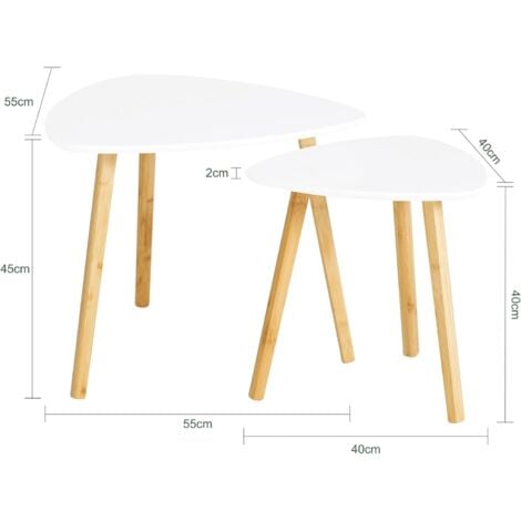 Lot de 2 Tables Basses Gigognes, Pieds en Bambou Naturel, Design Moderne, Plateau Blanc en MDF, Tables d'Appoint Multifonction pour Salon, SoBuy® FBT74-W