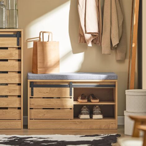 SoBuy FSR120-N Meuble de Rangement à Chaussures Armoire à Chaussures Commode à Chaussures Meuble d'entrée Coffre Rangement pour Chaussures avec Porte de Grange coulissante
