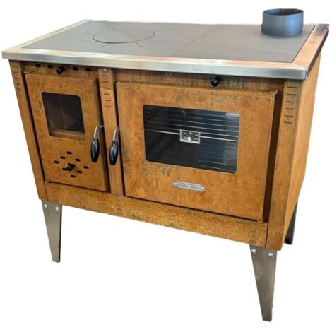 Cuisinière à bois 10 kW – Évacuation droite – Rendement 79% – Surface de chauffe 60 à 80 m² – Thermomètre intégré