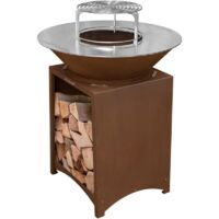 Brasero en acier corten FUMAX avec plaque et grille amovible inox barbecue plancha extérieur