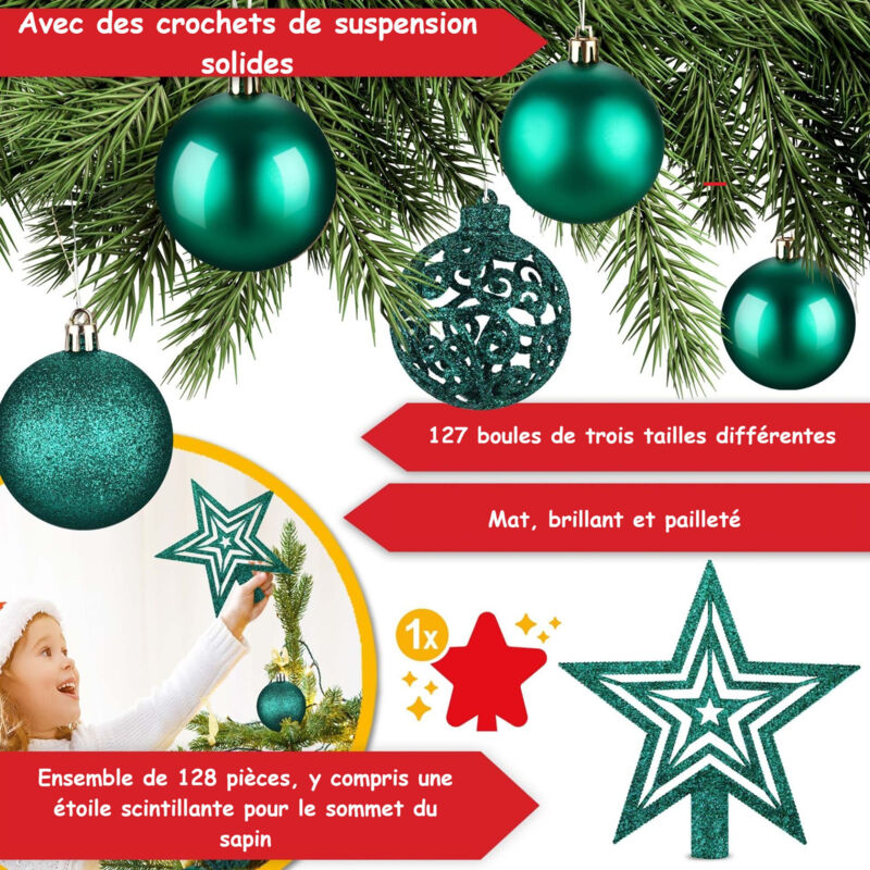 Ensemble De 45 Décorations De Noël Bleues Et Dorées - Boules Incassables (6 Cm Et 3 Cm) Avec étoiles Et Crochets - Pour Sapin Intérieur/extérieur - 12