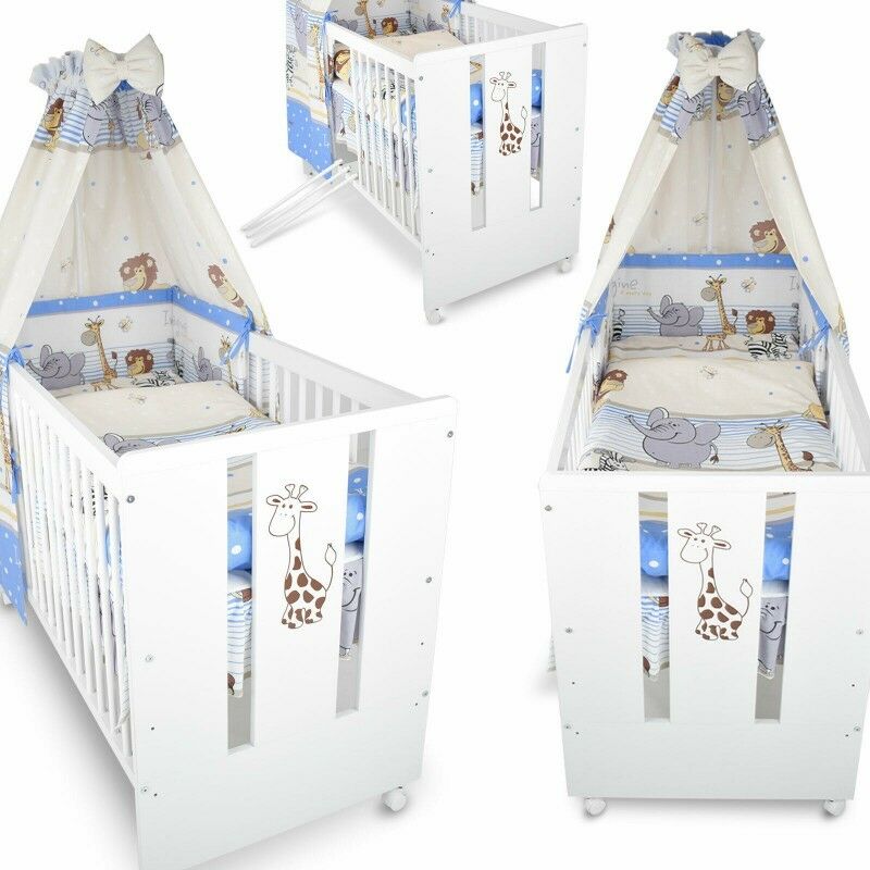 Berceau Bebe Lit Bebe 1 X 60 Cm Avec Set De Lit 9 Pieces Girafe Bleu Loisir