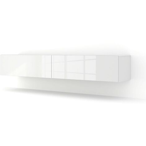 Meuble TV Mural blanc brillant 180x40x30 cm Bingo meuble Hi-fi sideboeard commode à suspendre (1/4)