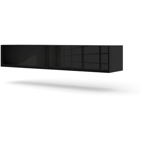 Meuble TV Mural Noir brillant 160x40x30cm Bingo meuble Hi-fi sideboeard commode à suspendre (1/5)