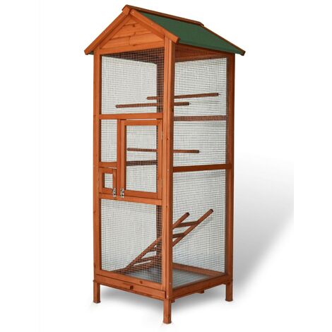 Bb-Loisir – Volière en bois de pin 72 x 63 x 168 cm – Pour intérieur et extérieur – Maille 12 x 12 mm – 3 perchoirs en bois inclus