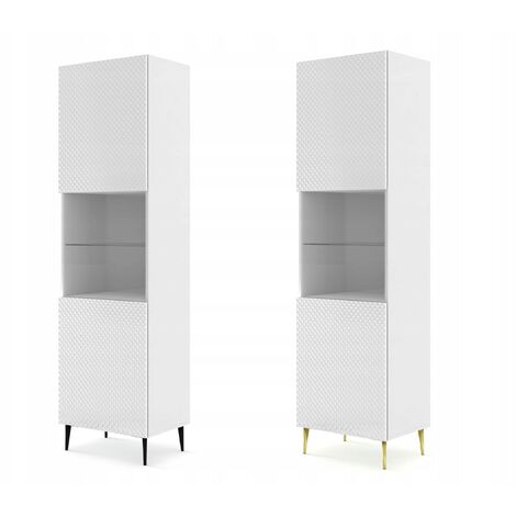 Vitrine avec étagères sur pied Blanc Mat 60x42x217 RAVI C DIAMANT Pied Cadré or (1/2)