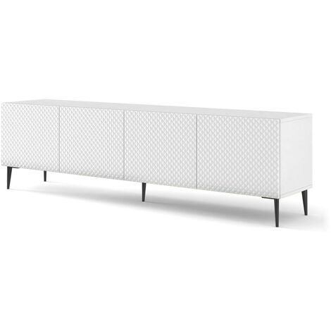 Meuble TV meuble Hi-fi sur pied Blanc Mat 200x42x56cm RAVI C DIAMANT Pied noir (1/2)