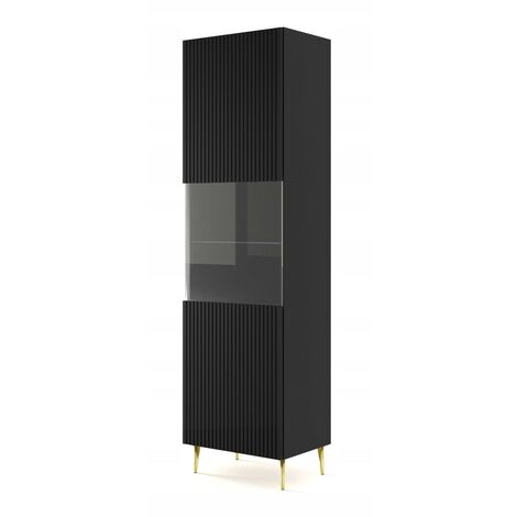 Vitrine avec étagères sur pied Noir mat 60x42x215 RAVI B FILET Pied or (1/2)