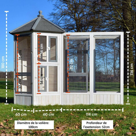 Volière Cage à oiseaux en bois de haute qualité Maison principale + Extension –Modèle ‘’Luise 309+310’’