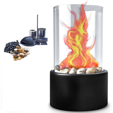Cheminée de table portable au bioéthanol de haute qualité pour l'intérieur et l'extérieur avec pierres décoratives (1/5)