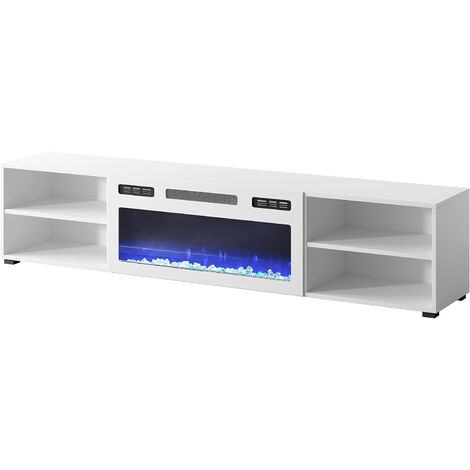 Meuble TV 180x39x33 cm blanc mat ROLLI avec cheminée intégrée blanche meuble Hi-fi à susprendre ou á poser (1/4)