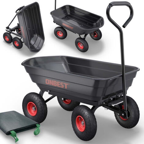 Chariot de transport  de jardin avec benne basculante75L charge jusqu’à 300kg INCLUS sac à déchets