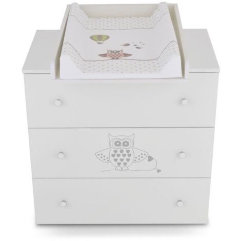 BB Commode à langer bébé enfant Table à langer + Matelas à langer amovible - 3 tiroirs hibou vert BB-LOISIR
