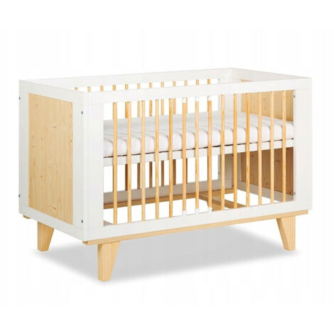 Lit bébé 140x70cm couleur Pin/Blanc LYDIE Lit à barreaux amovible (1/5)