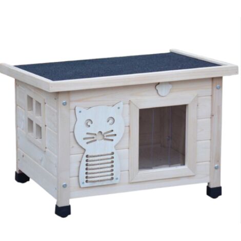 Bb-Loisir – Maisonnette pour chat avec toit pliable – Bois massif résistant aux intempéries – Dimensions 53x45x43cm – Intérieur et extérieur (1/5)