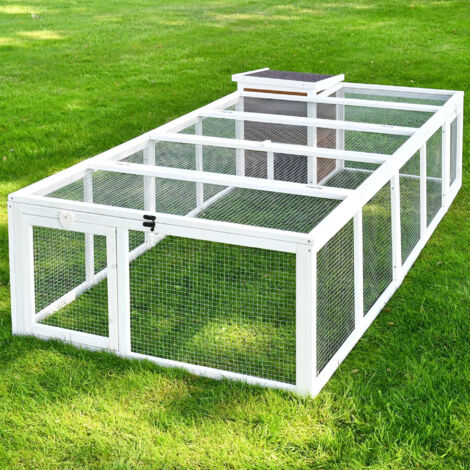 Cage lapin mobile Enclos á lapins pour petit animaux 218x46x100cm petite maison inclus