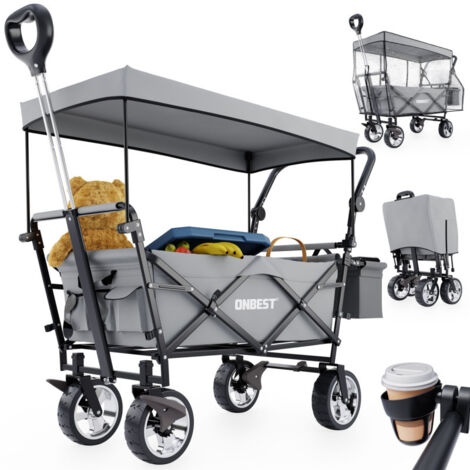 Chariot à bras chariot de transport pliable avec toit et housse amovible inclus sac isotherme Gris