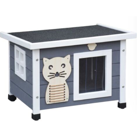 Bb-Loisir – Maison pour chat avec toit pliable – Bois massif robuste – Dimensions 53x45x43cm – Pour intérieur et extérieur – Griffoir intégré