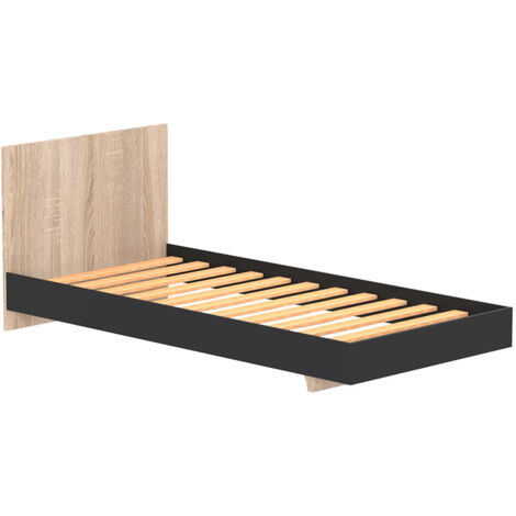 Lit simple 1 place 90x190cm avec sommier LIFA  Noir/Artisan (1/3)