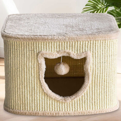Maison pour chats avec griffoirs en sisal beige 40x40x27cm (1/5)
