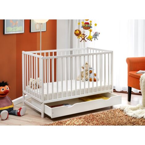 Berceau bébé lit bébé avec tiroir 120x60cm blanc mat barreaux amovibles CYPI (1/5)