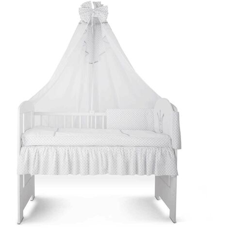 BB Lit bébé cododo motif couronne blanche 120 x 60 cm avec Set de lit 9  pièces