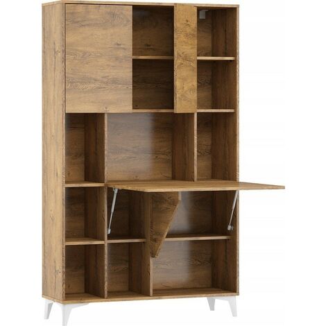 Armoire Placard Convertible en bureau et table Home office 175x105x34cm « Meggie 2-Chêne foncé»