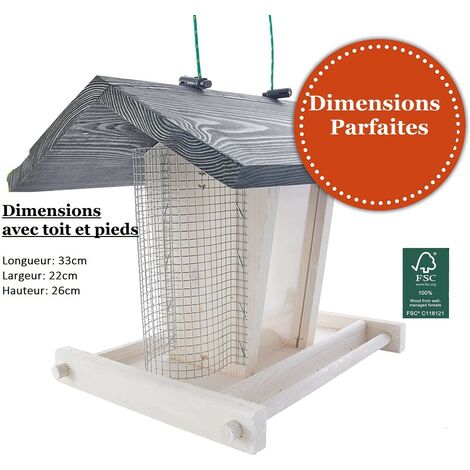 Mangeoire oiseaux extérieur à suspendre pour oiseaux sauvages pour jardin balcon Distributeur de graines«324 Cabane Gris Blanc»