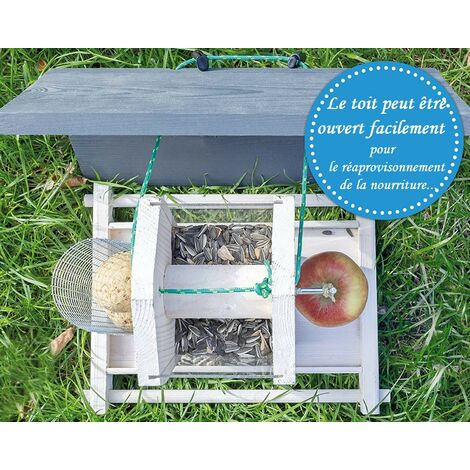 Mangeoire oiseaux extérieur à suspendre pour oiseaux sauvages pour jardin balcon Distributeur de graines«324 Cabane Gris Blanc»