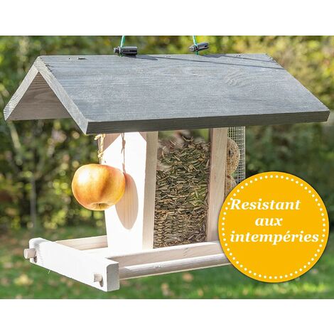 Mangeoire oiseaux extérieur à suspendre pour oiseaux sauvages pour jardin balcon Distributeur de graines«324 Cabane Gris Blanc»