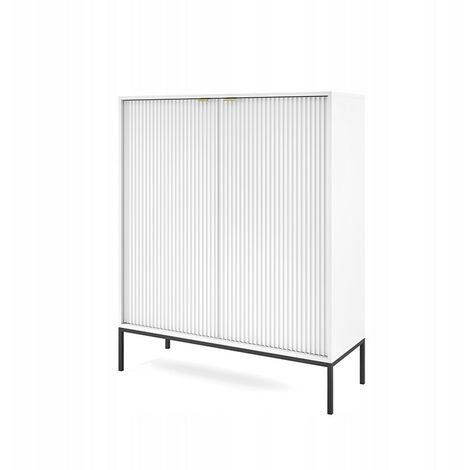 Commode universel Blanc 104x125x39cm pied métal 2 portes  rainurés modèle "NOEMIE" (1/5)