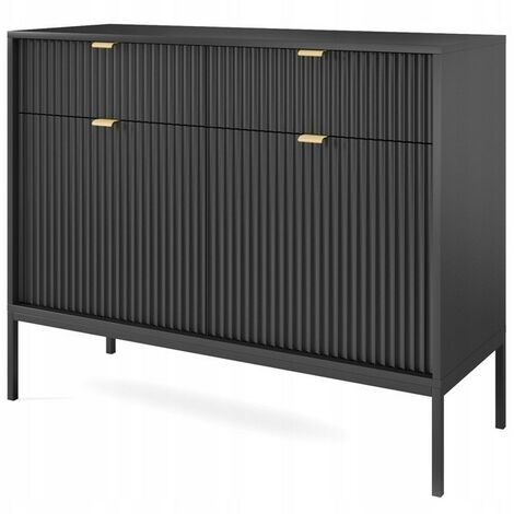 Commode universel Noir 104x83x39cm pied métal avec 2 tiroirs modèle "NOEMIE KSZ104" (1/3)