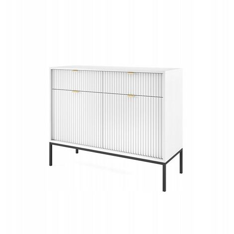 Commode universel blanc 104x83x39cm pied métal avec 2 tiroirs modèle "NOEMIE KSZ104" (1/5)