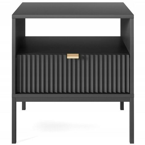 Table de chevet 54x56x39cm avec tiroir Noir facade rainuré table basse NOEMIE (1/3)